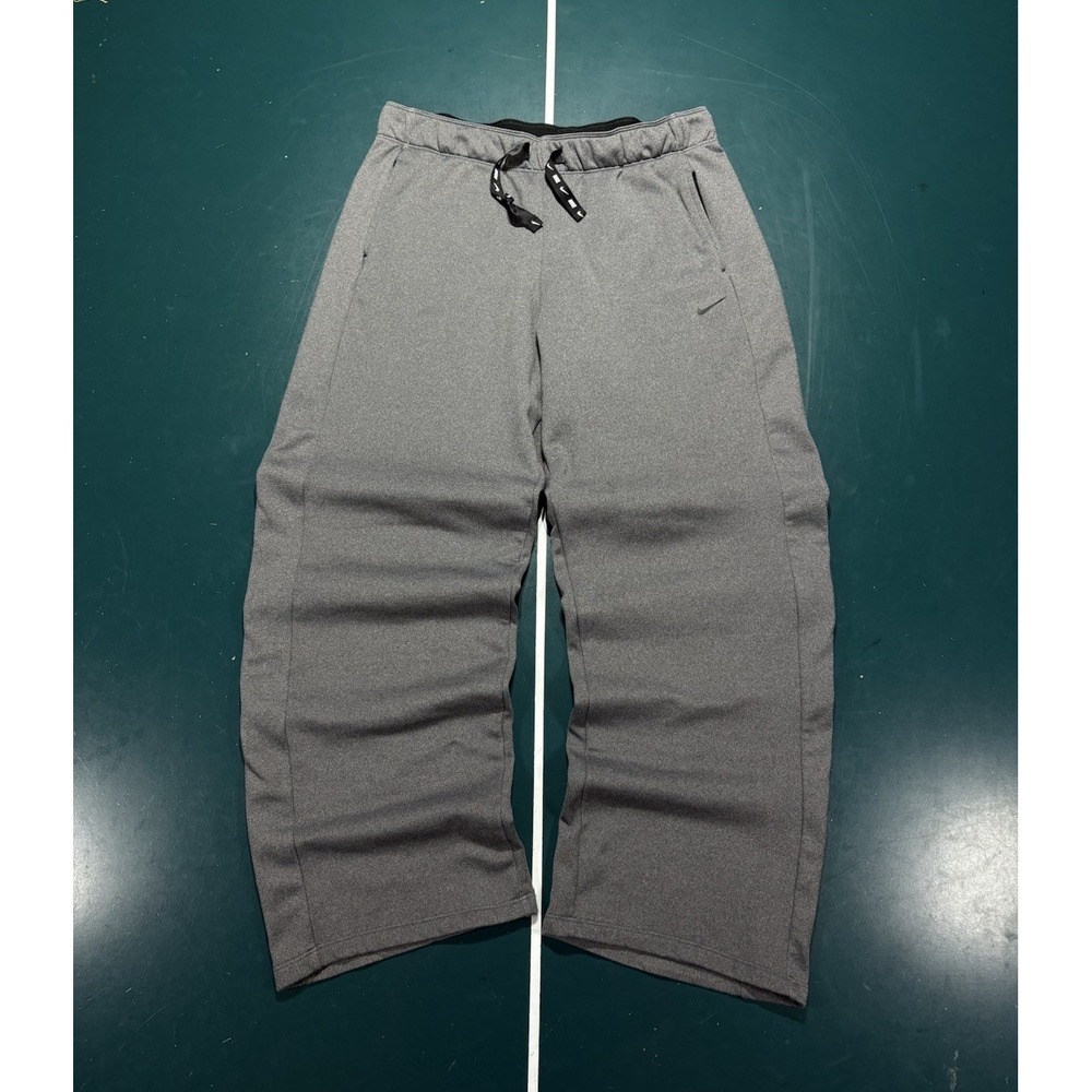 Nike Sweatpants Men's Large Gray Baggy Wide Leg Open Hem Fleece Baggy Pockets